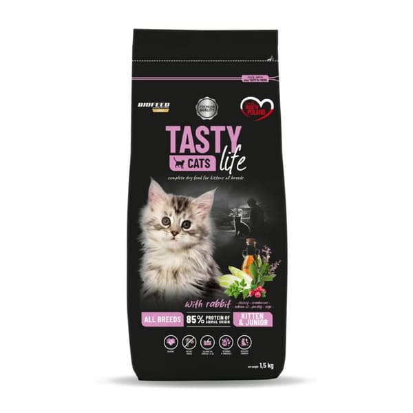 BIOFEED Tasty Cats Life Kitten Junior Kanin - tørfoder til katte - 1,5 kg