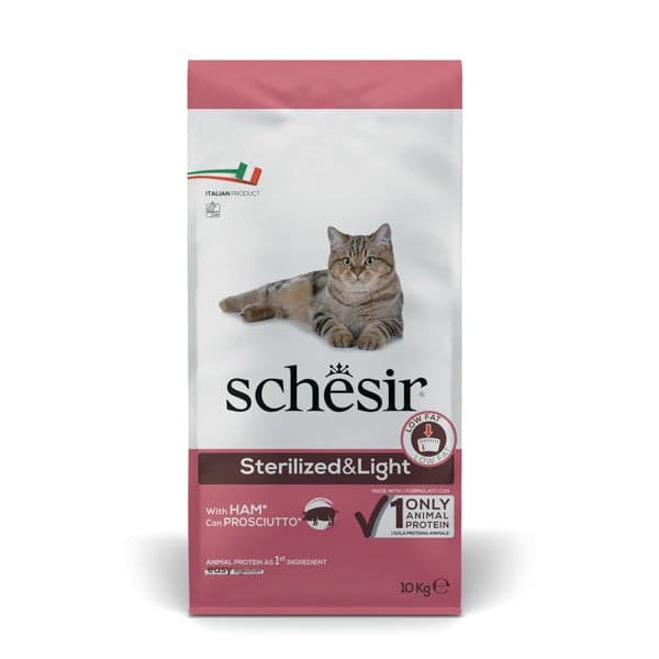 SCHESIR Adult Sterilized & Light med skinka - torrfoder för katter - 10 kg