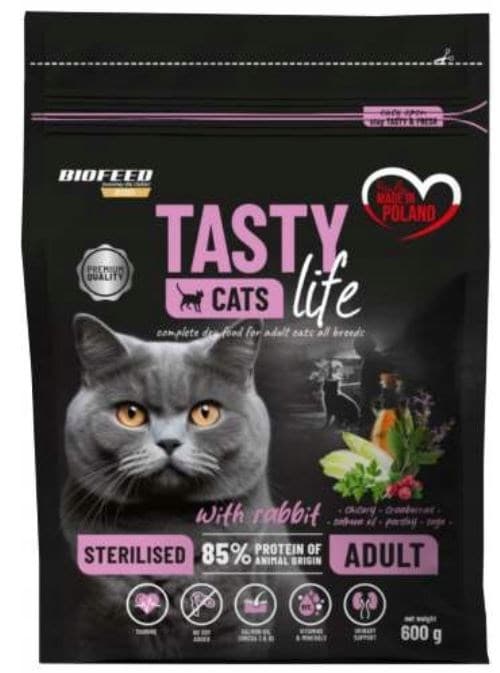 BIOFEED Tasty Cats Life Sterilized Rabbit - torrfoder för katter - 600 g