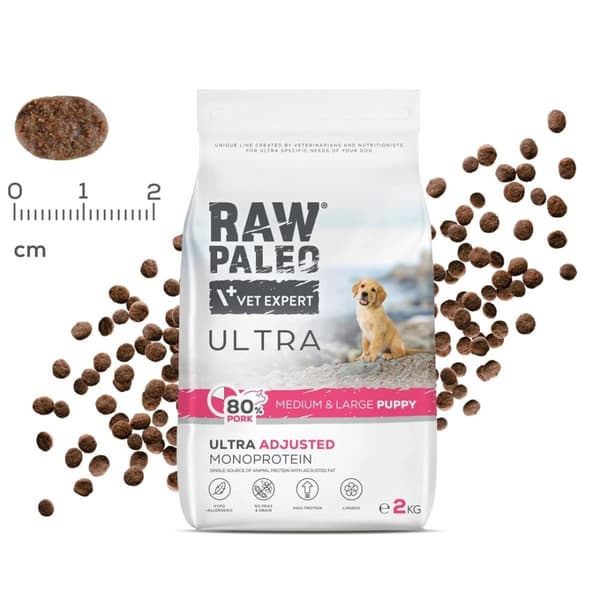 RAW PALEO Ultra Pork Medium & Large Puppy - tørfoder til hunde - 2 kg