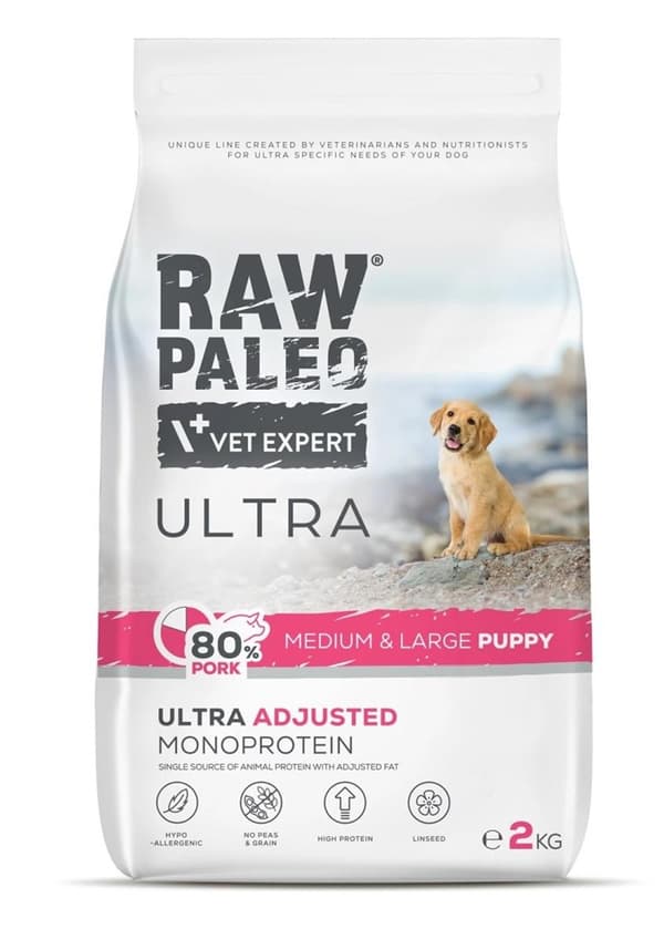 RAW PALEO Ultra Pork Medium & Large Puppy - torrfoder för hundar - 2 kg