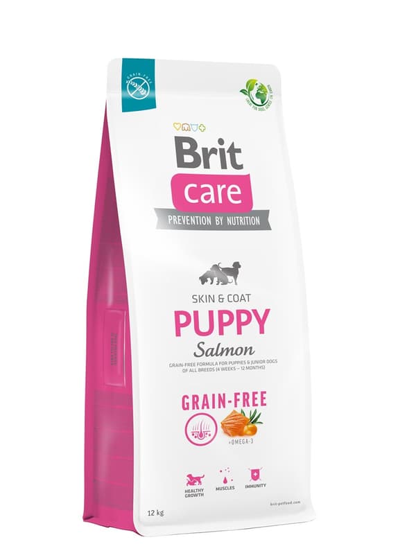 Torrfoder för valpar och unga hundar av alla raser (4 veckor - 12 månader). Brit Care Dog Spannmålsfritt valpfoder med lax 12 kg