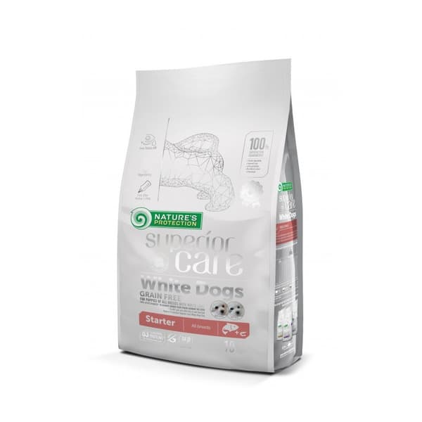 NATURE'S PROTECTION Superior Care White Dogs Kornfri Starter Laks - tørfoder til hvidhårede hvalpe - 10 kg