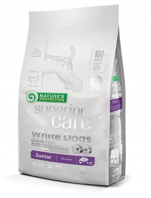 NATURE'S PROTECTION Superior Care White Dogs Spannmålsfritt Junior Lax - torrfoder för valpar - 10 kg