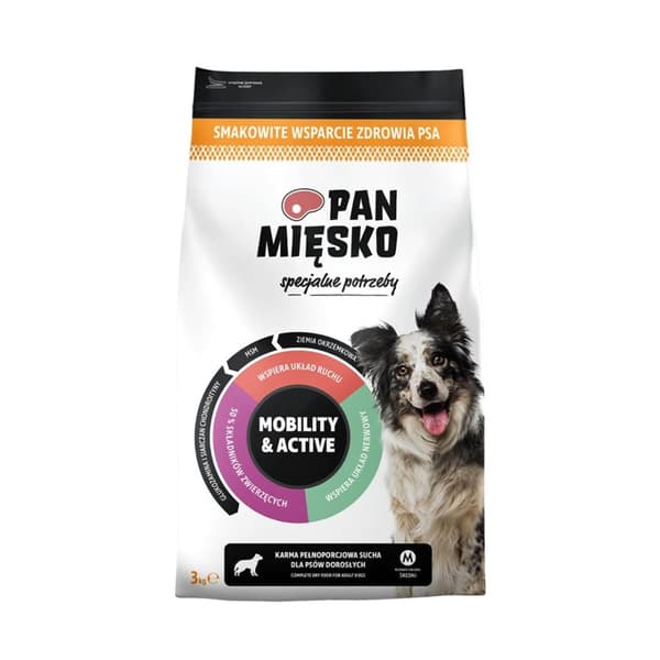 PAN MIĘSKO Erityistarpeisille Liikkuvuus- ja aktiivisuuskoirille - kuivaruoka - 3 kg