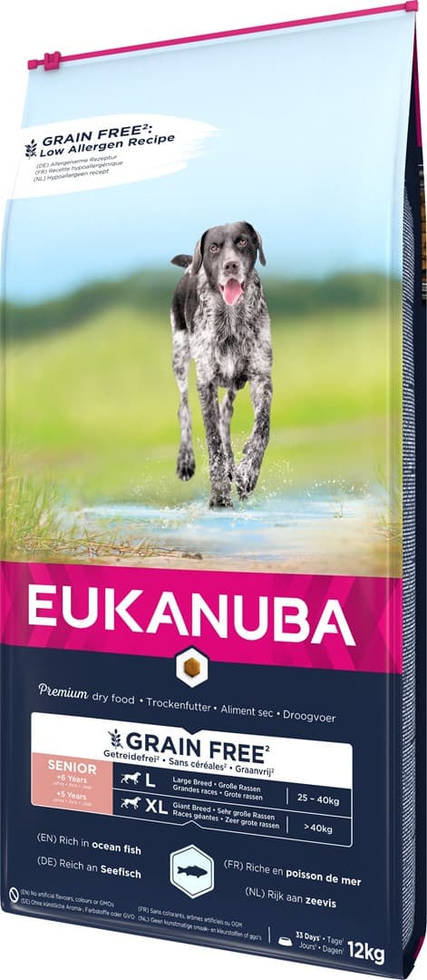 EUKANUBA Kornfrit Senior Stor/Kæmpe race, Havfisk - tørfoder til hunde - 12 kg