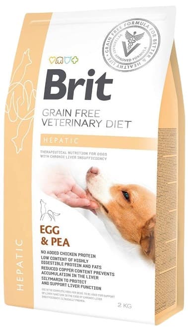 BRIT Grain Free Veterinary Diet Hepatic Egg&Pea - tørfoder til hunde - 2 kg