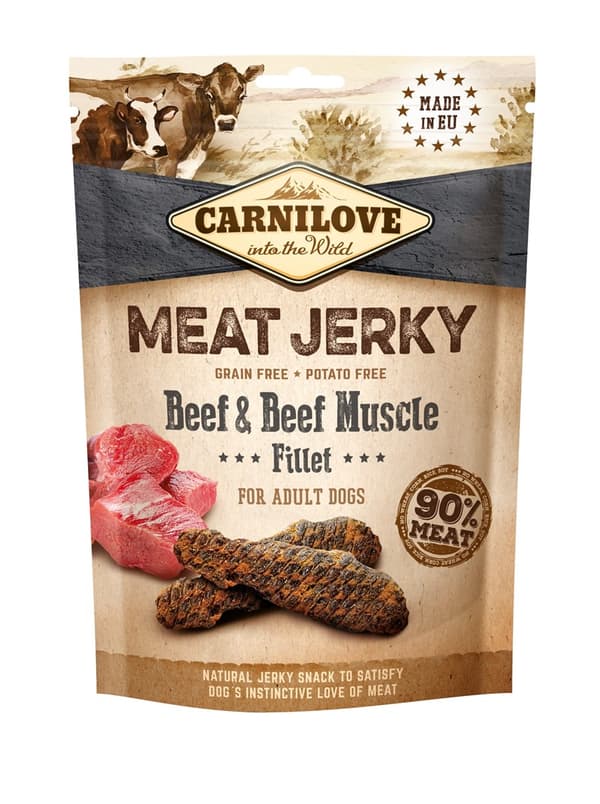 CARNILOVE MEAT JERKY Naudanliha ja naudanlihafilee - koiran herkkupala - 100 g