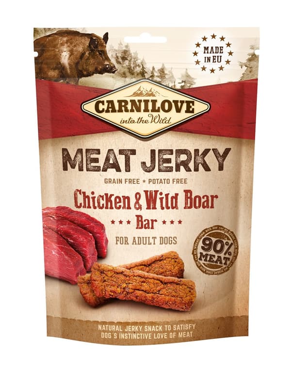 CARNILOVE MEAT JERKY Kana ja villisianliha - koiran herkkupala - 100 g