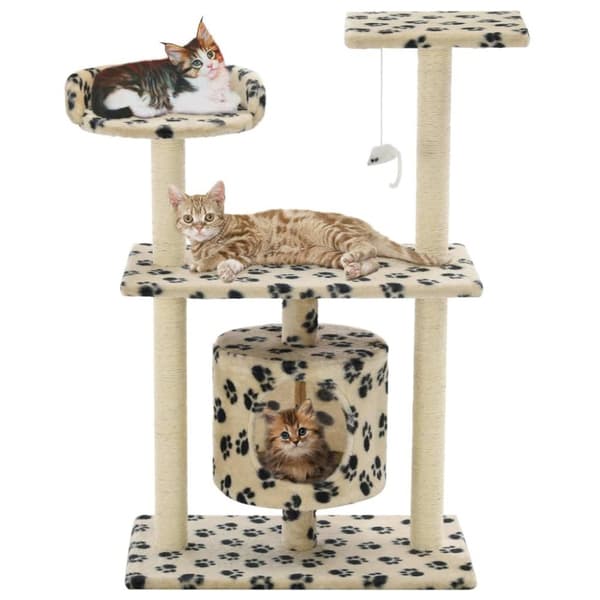 vidaXL Katt Klösträd med sisalpelare 95 cm tassavtryck beige