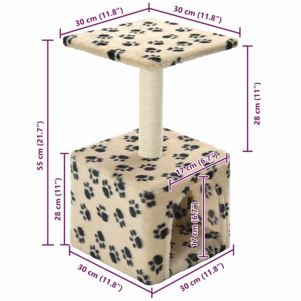 vidaXL Katt Klösträd med klöspelare i sisal 55 cm tassavtryck beige