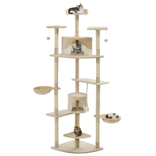 vidaXL Katt Klösträd med sisalpelare 203 cm beige och vit