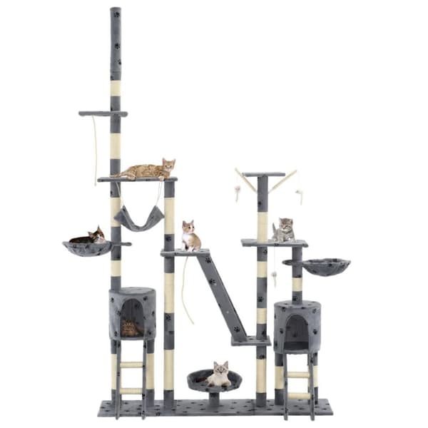 vidaXL kradsetræ til katte med sisal-kradsestolper 230-250 cm poteprint grå