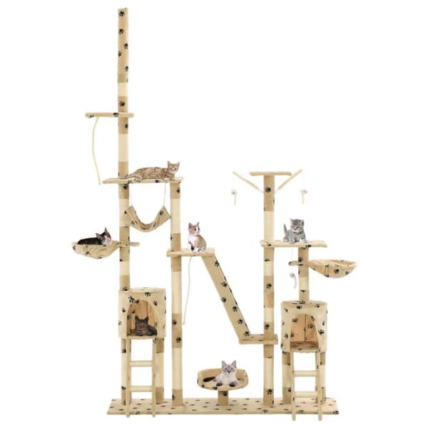 vidaXL Katt Klösträd med klöspelare i sisal 230-250 cm tassavtryck beige