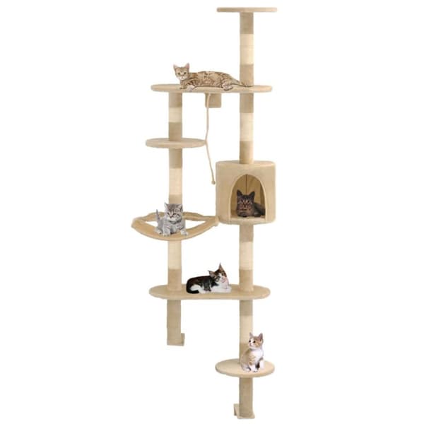 vidaXL Katt Klösträd väggmonterat med klöspelare i sisal 194 cm beige