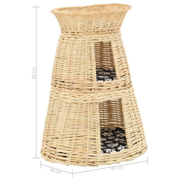 vidaXL Kattkorg 3 delar med dynor 47x34x60 cm naturlig pil