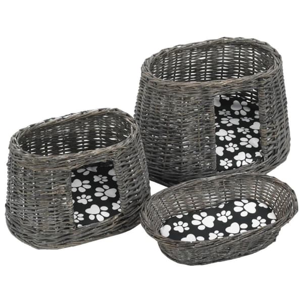vidaXL Kattkorg 3 delar med dynor grå 47x34x60 cm naturlig pil