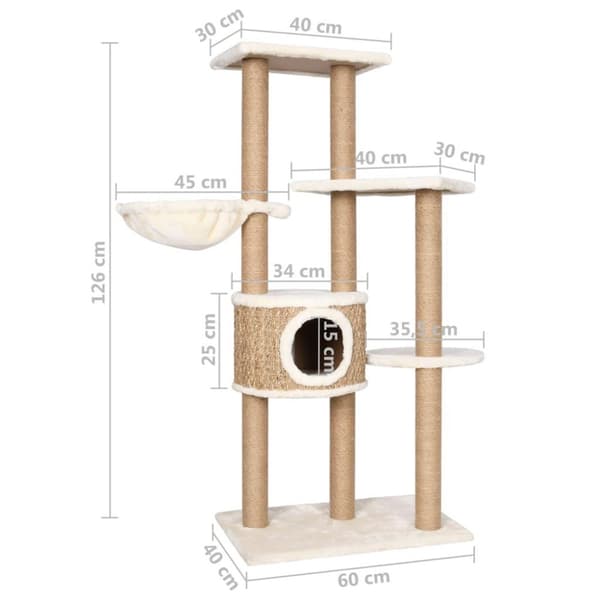 vidaXL Klösträd med klöspelare 126 cm sjögräs