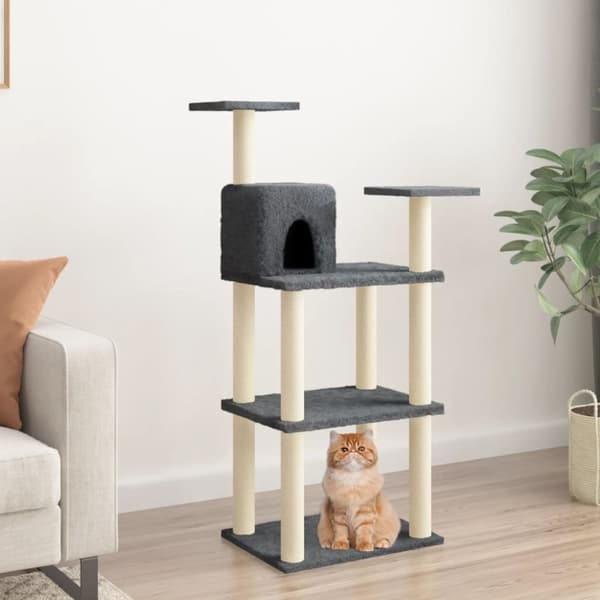 vidaXL Kattetre med klorestolper i sisal mørkegrå 118,5 cm