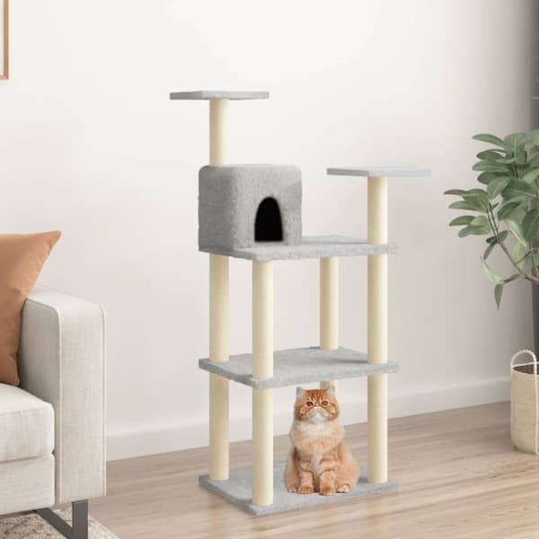 vidaXL Kattetre med klorestolper i sisal lysegrå 118,5 cm