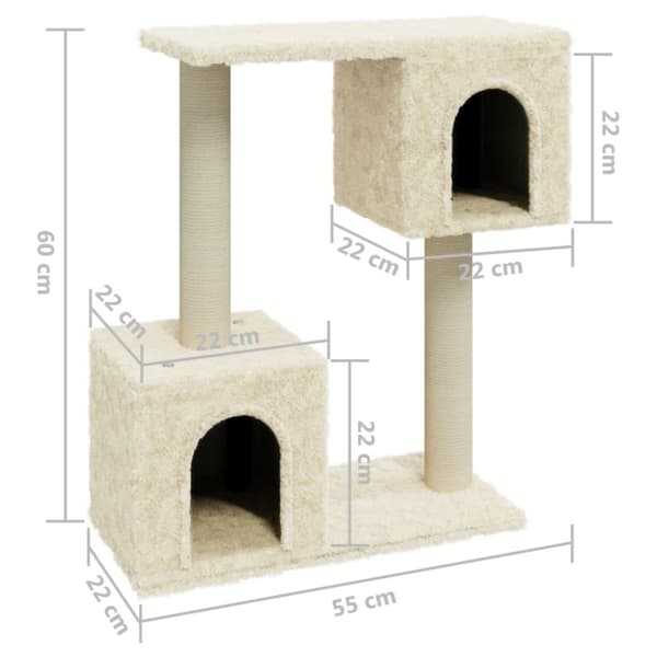 vidaXL Kattetre med klorestolper i sisal kremhvit 60 cm