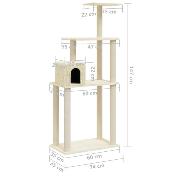 vidaXL Kattetre med klorestolper i sisal kremhvit 147 cm