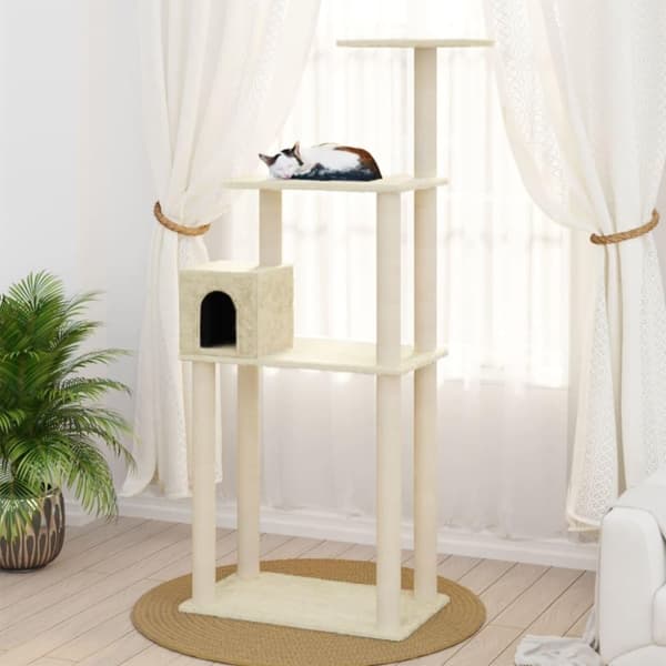 vidaXL Kattetre med klorestolper i sisal kremhvit 147 cm
