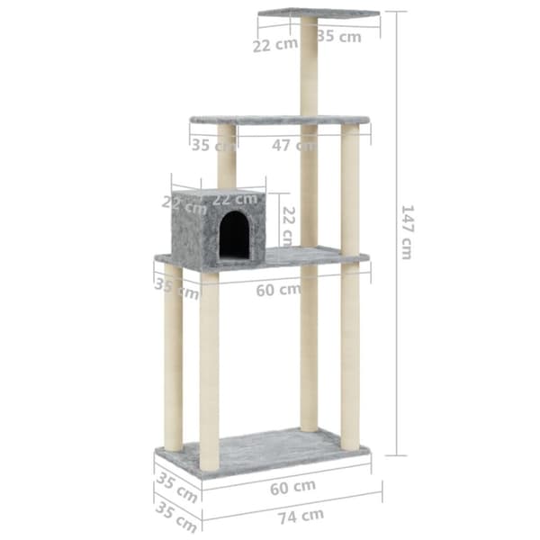 vidaXL Kloretre med klorestolper i sisal lysegrå 147 cm