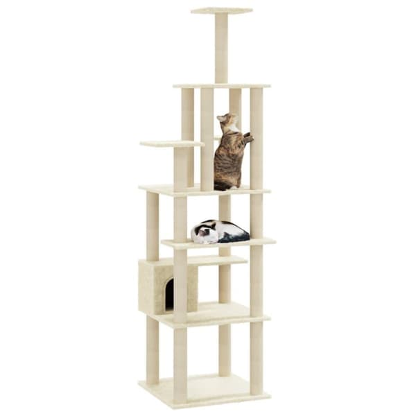 vidaXL Kattetre med klorestolper i sisal kremhvit 183 cm
