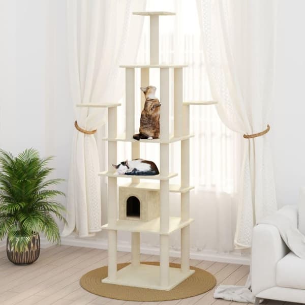 vidaXL Kattetre med klorestolper i sisal kremhvit 183 cm