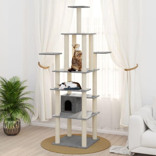 vidaXL Kattetre med klorestolper i sisal lysegrå 183 cm