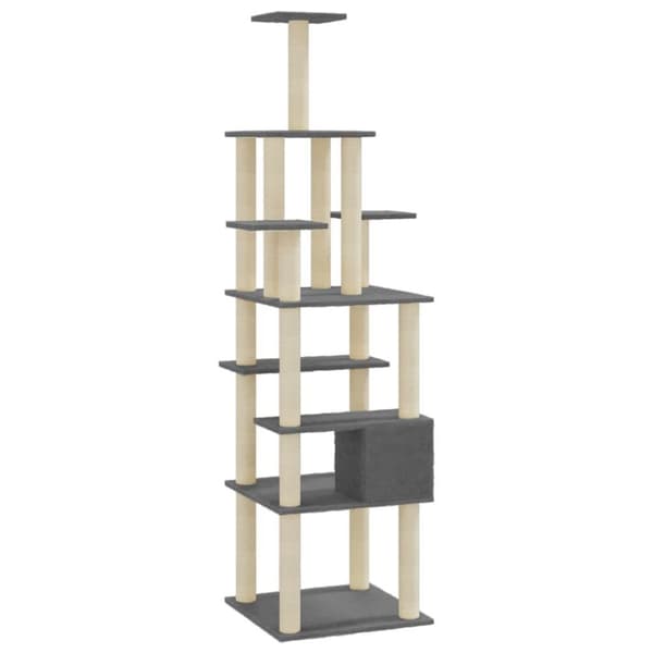 vidaXL Kissan kiipeilypuu sisal- raapimispylväillä tummanharmaa 183 cm