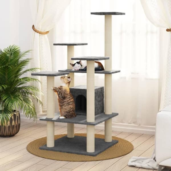 vidaXL Klösträd med klöspelare i sisal mörkgrå 110 cm