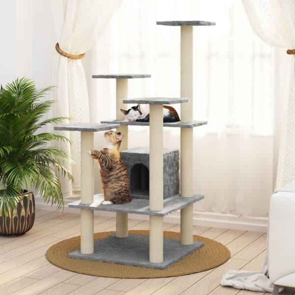 vidaXL Klösträd med klöspelare i sisal ljusgrå 110 cm