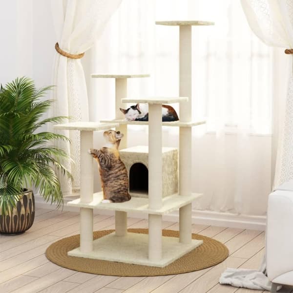vidaXL Kattetre med klorestolper i sisal kremhvit 110 cm