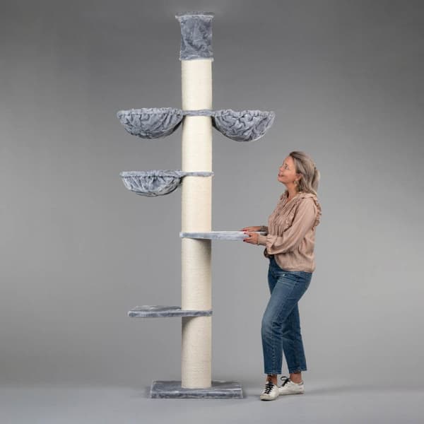 Maine Coon Tower 245-265cm 38kg 20cm Ø stolpar – Storlek 245-265x60x60cm – Förlänger sig till Taket – Katträd för Stora Katter – Högkvalitativ produkt