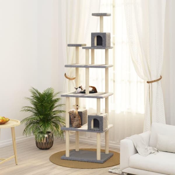 vidaXL Kattetre med klorestolper i sisal lysegrå 188 cm