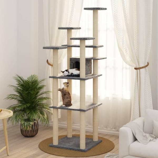 vidaXL Kissan kiipeilypuu sisal- raapimispylväillä tummanharmaa 171 cm