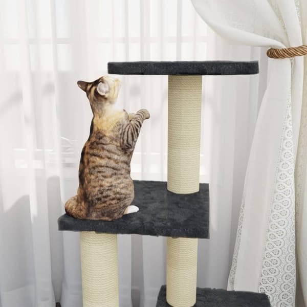 vidaXL Kattetre med klorestolper i sisal mørkegrå 92 cm