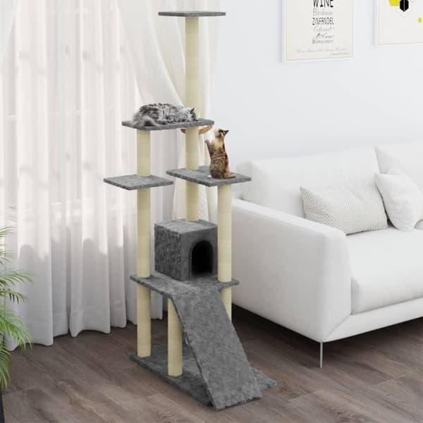 vidaXL Klösträd med klöspelare i sisal ljusgrå 155 cm