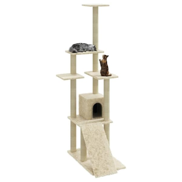 vidaXL Kattetre med klorestolper i sisal kremhvit 155 cm