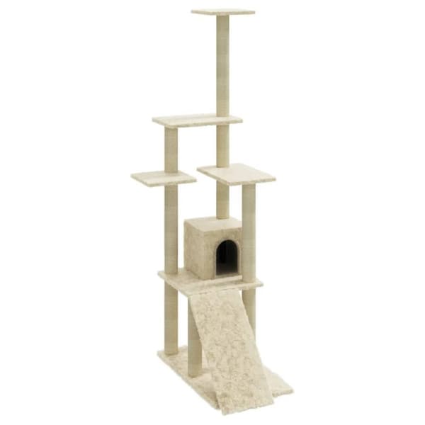 vidaXL Kattetre med klorestolper i sisal kremhvit 155 cm