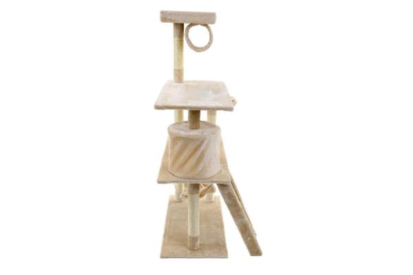 Kradsetræ & legehus - katte - beige - 140 cm høj - med hængekøje