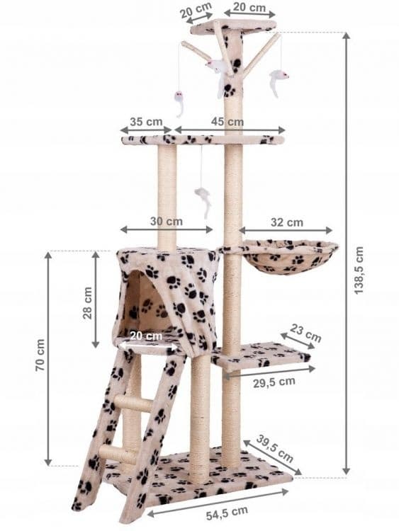 Suuri raaputustolppa 138 cm - beige jaloilla - 5 tasannetta