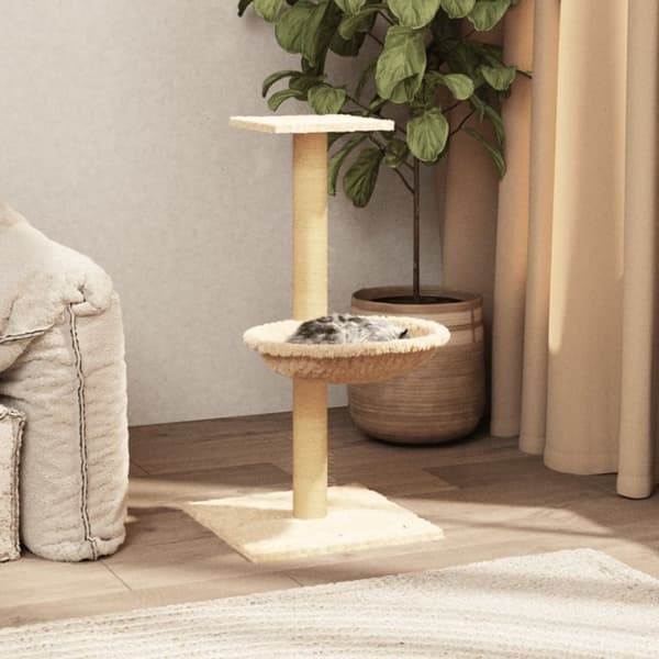vidaXL Kattetre med klorestolper i sisal kremhvit 74 cm
