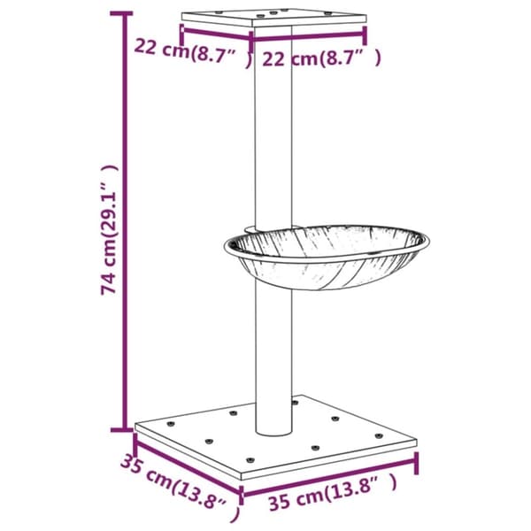 vidaXL Klösträd med klöspelare sisal mörkgrå 74 cm