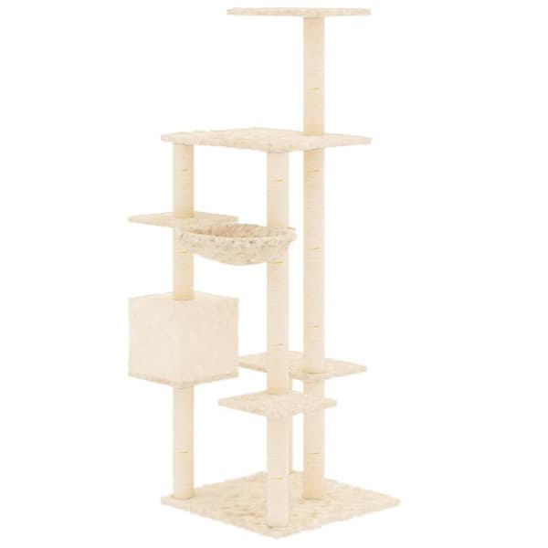 vidaXL Kattetre med klorestolper i sisal kremhvit 142 cm