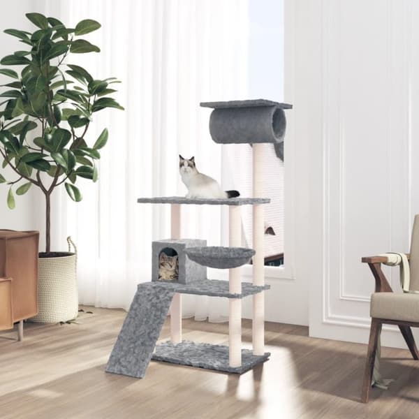 vidaXL Kattetre med klorestolper i sisal lysegrå 131 cm