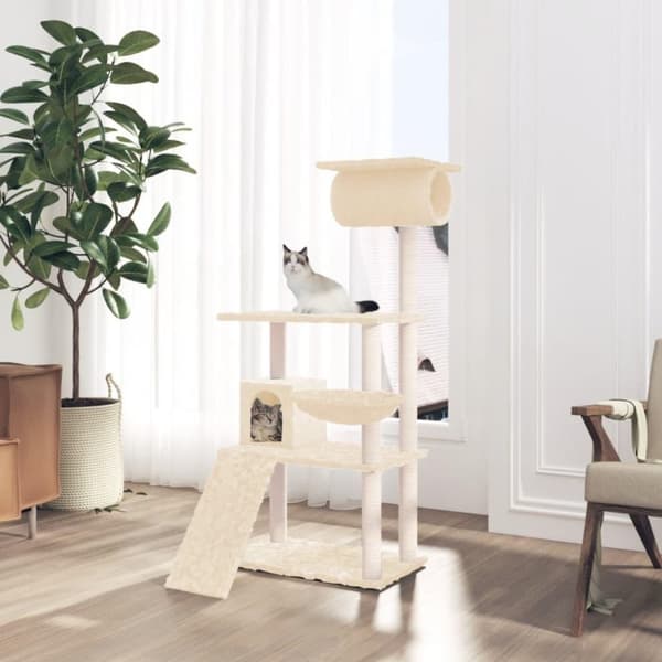vidaXL Klösträd med sisalpelare gräddvit 131 cm
