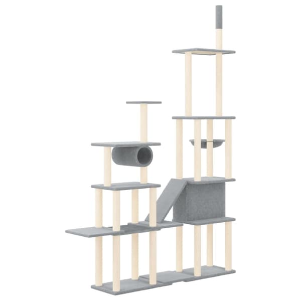 vidaXL Kattetre med klorestolper i sisal lysegrå 279 cm